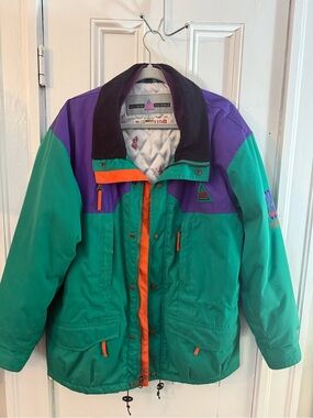 Men's Colorblock Ski Jacket in Green, Purple & Orange